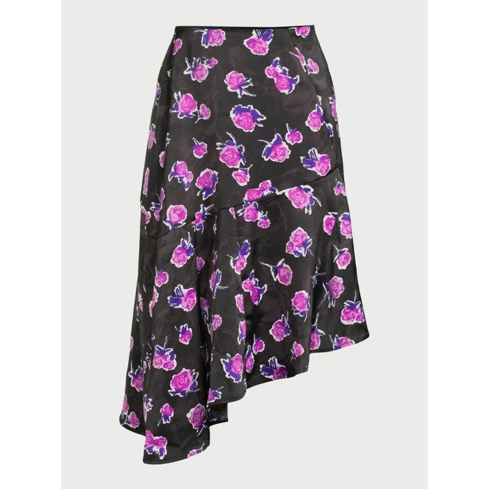 Scoop Floral Print Asymmetrical Satin Midi Skirt Size Large